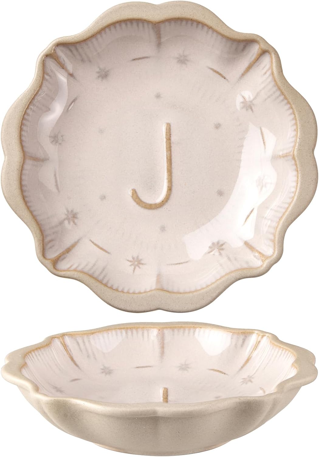 Ceramic Soy Sauce Dish, 2 Oz Beige Dipping Bowls Set, Small Serving Bowls, Set of 2 Mini Dip Plates for Side Dishes, Ketchup, Appetizer, Soy, Vinegar, Sushi, BBQ, Party, Condiments (J)