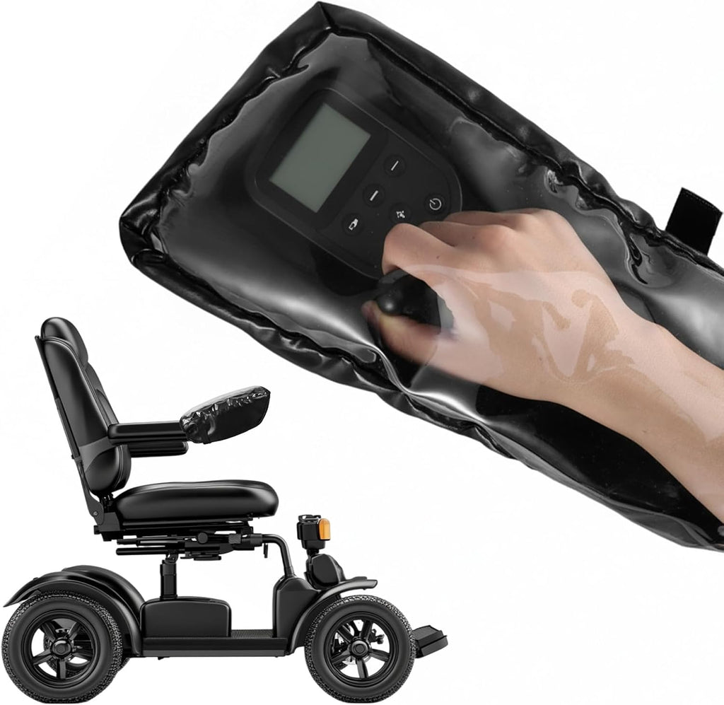 Power Wheelchair Joystick Protector Cover Universal Electric Controller Handle Cap Waterproof Wheelchair Armrest Cover with Adjustable Strap for Elderly Disabled (Black)
