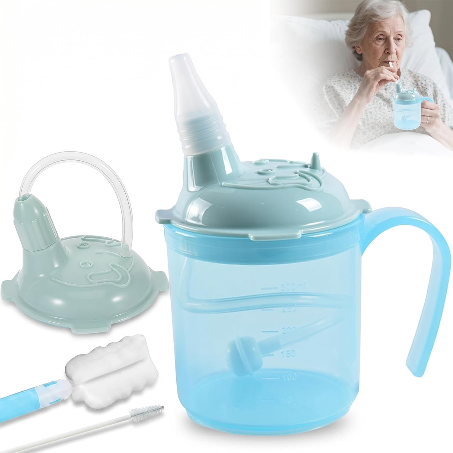 Adult Sippy Cup for Elderly Spill Proof - 300ml Adult Sippy Cup,Sippy Cups for Adults,3 in 1 Dysphagia Cups with Straw for Patient Disabled, Great for Water, Milk, and Soup