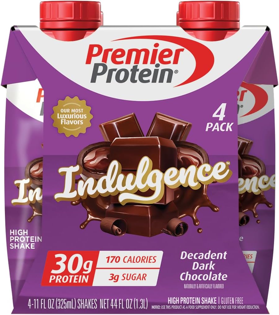 Premier Protein Shake INDULGENCE, Decadent Dark Chocolate, 30g Protein, 170 Calories, 3g Sugar, 11 fl oz, 4 Pack (Packaging May Vary)