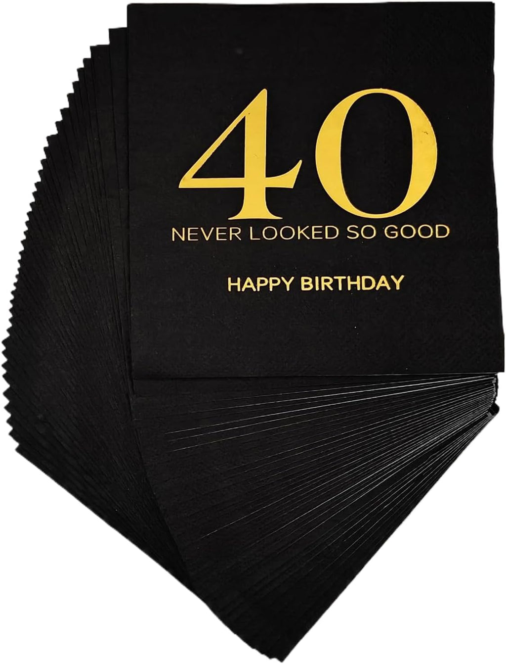Black and Golden Happy 40th Birthday Napkins,40th Birthday 40th Wedding Anniversary Party Decorations Napkins for Men and Women 40pcs
