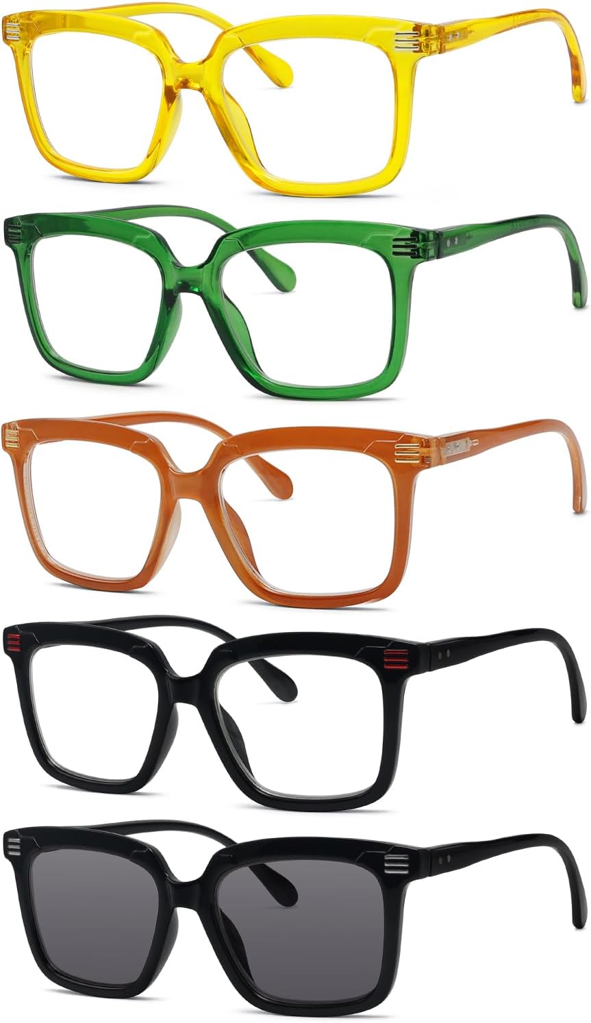 Eyekepper 5-Pack Square Reading Glasses for Women Large Frame Readers +1.00