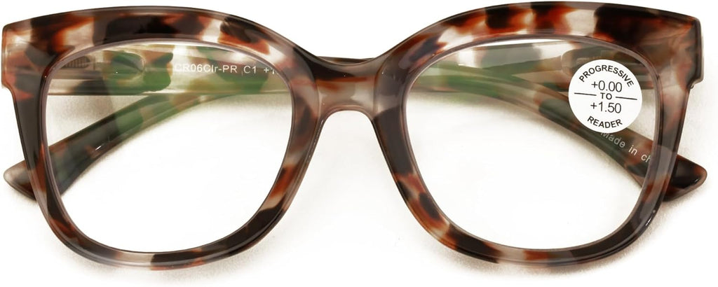 V.W.E. Women Large Oversized Progressive Clear Bifocal Reading glasses - No Line or Bubble - Zero Power on Top Wide Reader