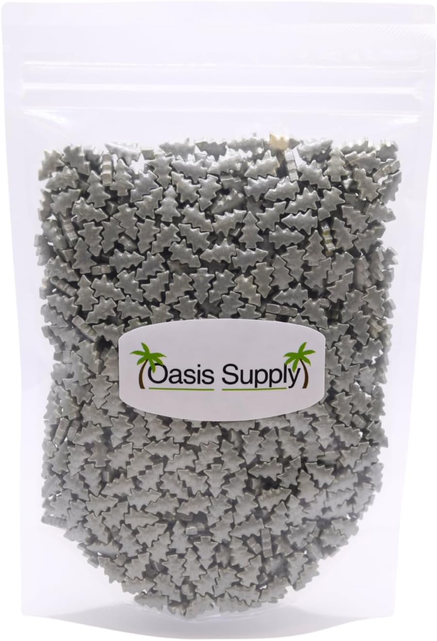 Oasis Supply, Christmas Cake Decorating, Cupcake Sprinkles, Cake Quins, and Edible Toppings, 200g - 7-ounce pouch (Trees- Silver)