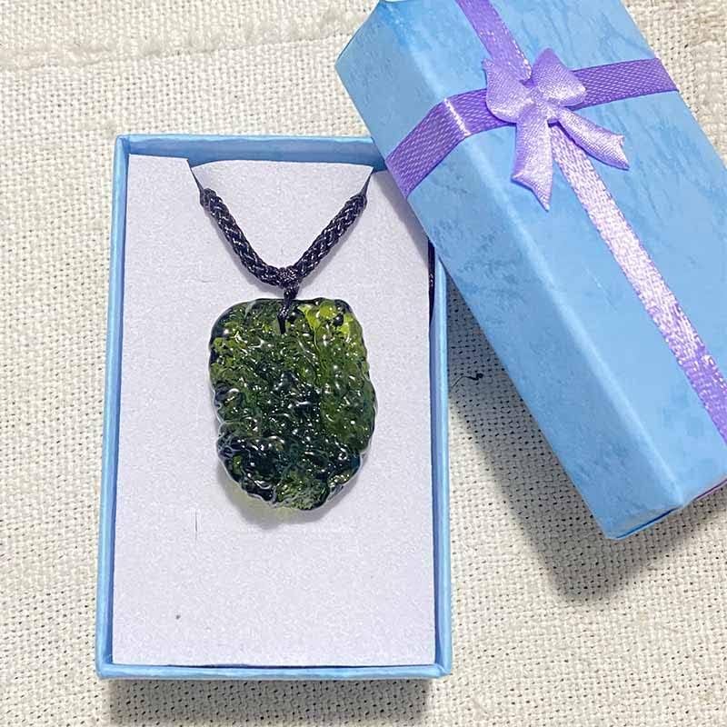 Czech Meteorite Necklace Green Stone Moldavite Pendant Healing Energy, 11223S1BOTTON