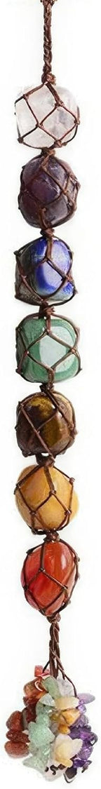 7 Chakra Irregular Stone Hanging Crystal Ornament – Boho Healing Gemstone Car Charm & Home Decor for Meditation & Yoga