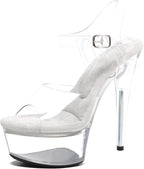 WUXIN H&P Women's 6in Clear Platform High Heels Ankle-Strap Sexy Stiletto Pole Dance Exotic Sandal Shoes