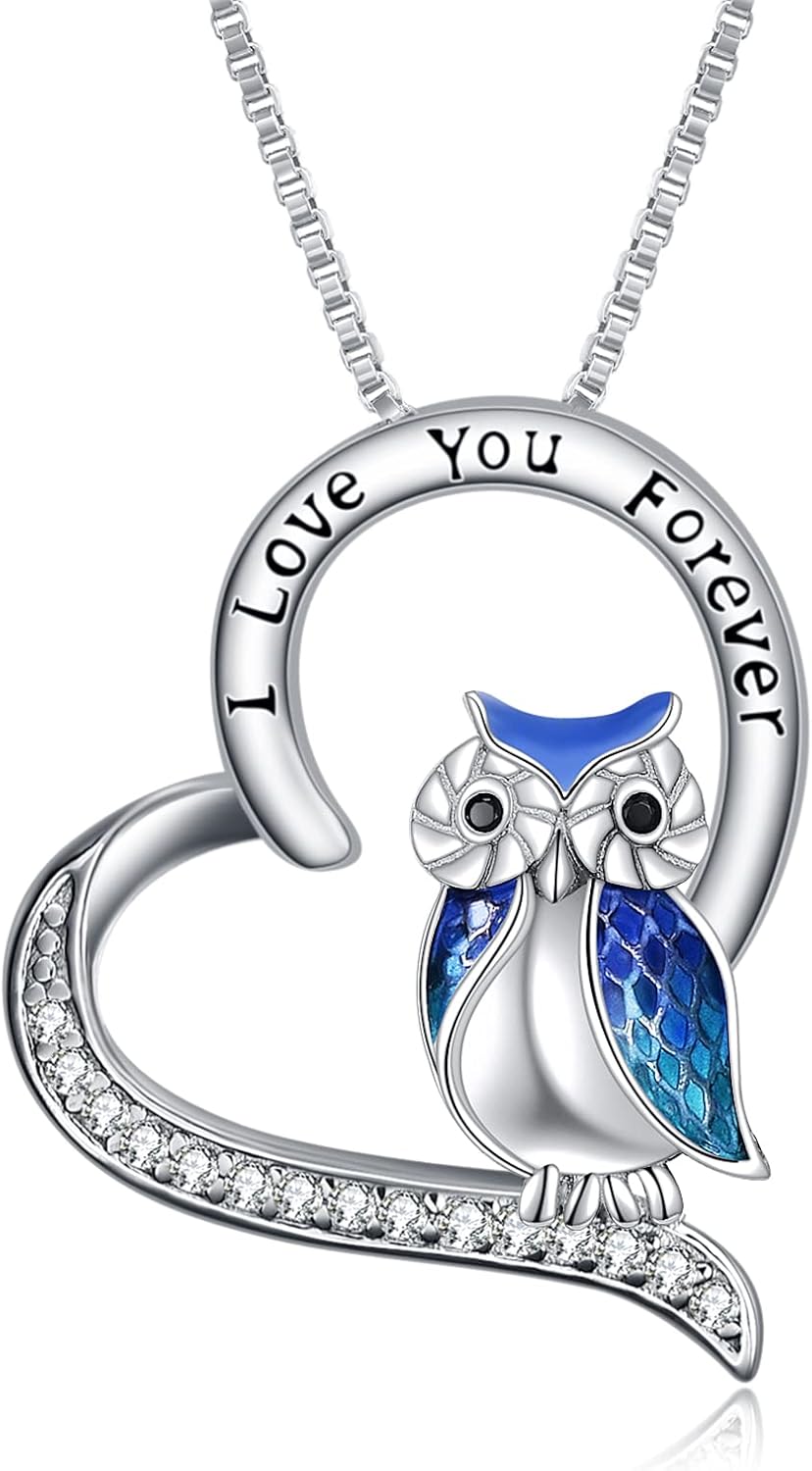 YFN Owl Necklace Sterling Silver I Love You Forever Heart Owl Gifts for Women
