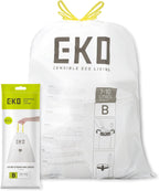 EKO 7-10 Litre Drawstring Bin Bags, Heavy Duty Bin Liners for Slim Kitchen and Bathroom Bins, Leakproof and Tear-Resistant for Waste & Recycling, Unscented Food Waste Bags, 25 Count, Code B, White