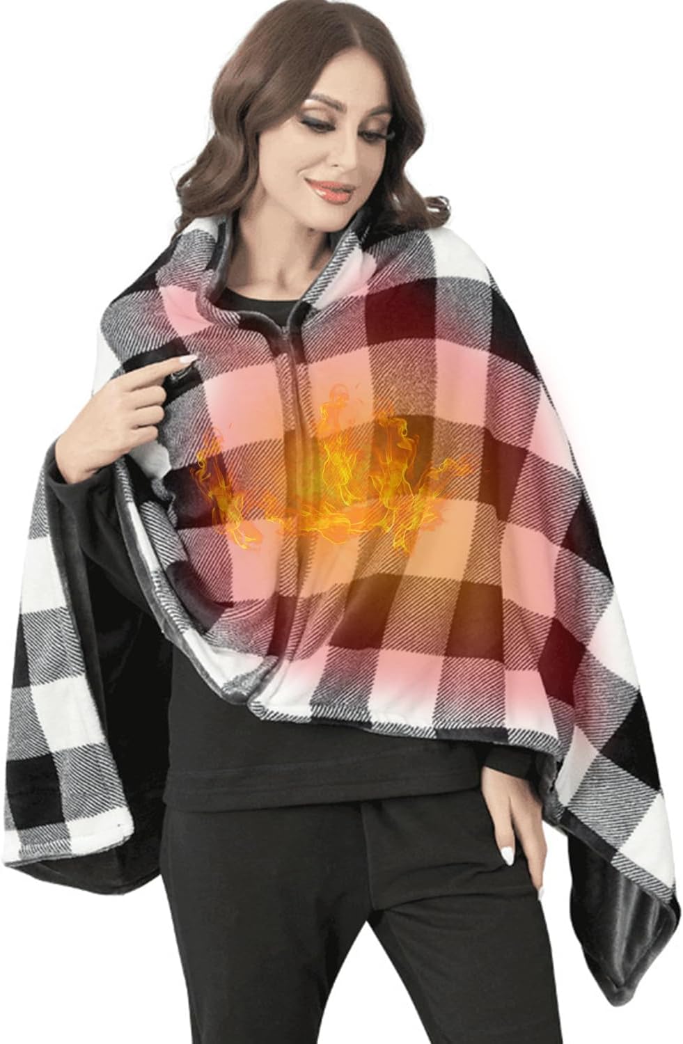 WOOLALA USB Heated Shawl Wearable Electric Throw Blanket 3 Heating Levels Machine Washable Fast Heating Pad for Back Pain Relief Soft Warm Fleece Poncho Wrap 59 * 34in