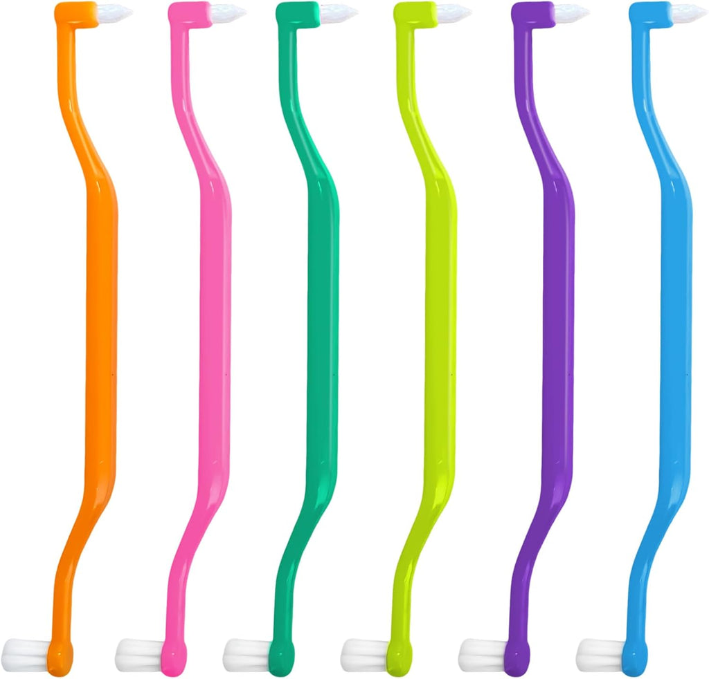 6 Pieces 2-in-1 Toothbrush with Interdental and Wisdom Teeth Brush Heads for Comprehensive Oral Care, Soft Single Interdental Brushes Between Teeth Wisdom Toothbrush for Braces