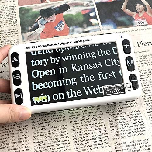 5.0 Inch Handheld Electronic Reading Aid, W/Foldable Handle for Low Vision, 2x-32x Zoom, 19 Color Modes, HDMI Output, for Low Vision Writing Viewing Books
