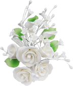 O'Creme Gumpaste Flower Spray, White Rose 6x8 - Edible Flowers for Cake Decorating - Flower Decorations for Cakes, Candy, Cupcake Toppers - Birthday Party, Wedding, Valentine's, Baby Shower