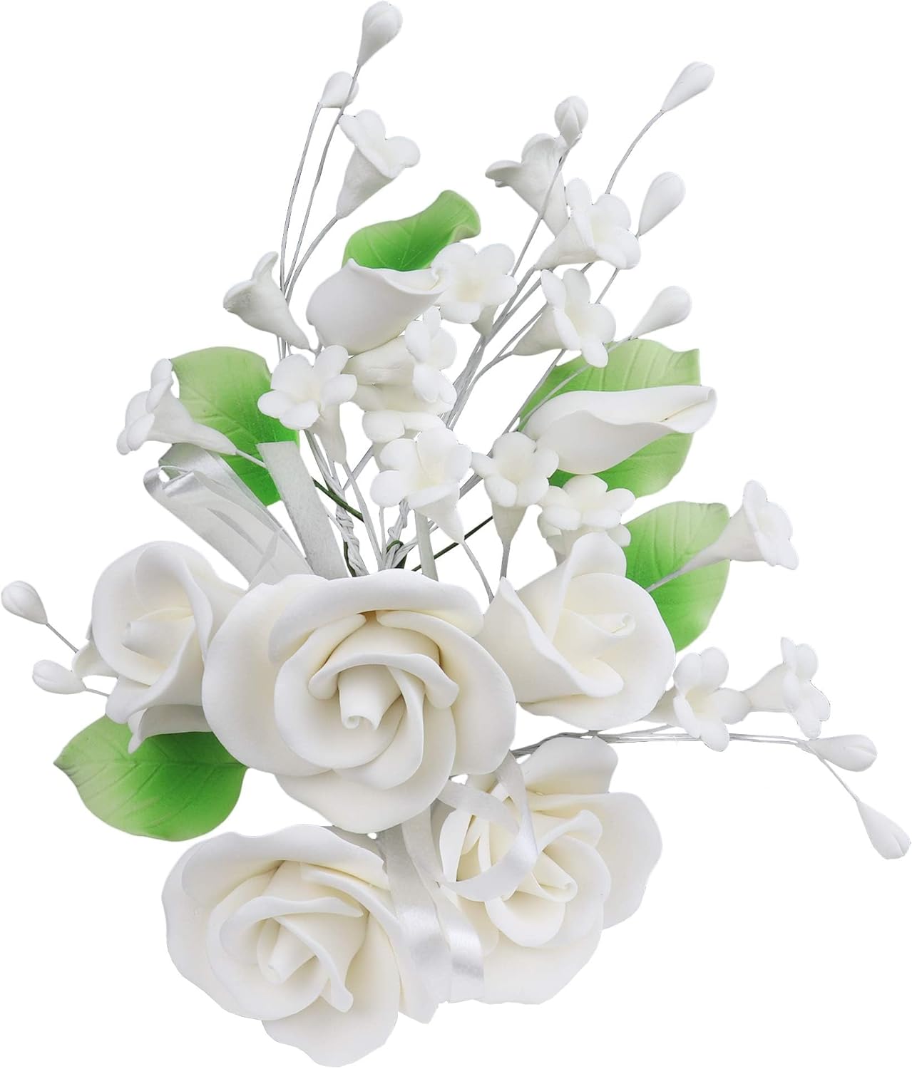 O'Creme Gumpaste Flower Spray, White Rose 6x8 - Edible Flowers for Cake Decorating - Flower Decorations for Cakes, Candy, Cupcake Toppers - Birthday Party, Wedding, Valentine's, Baby Shower