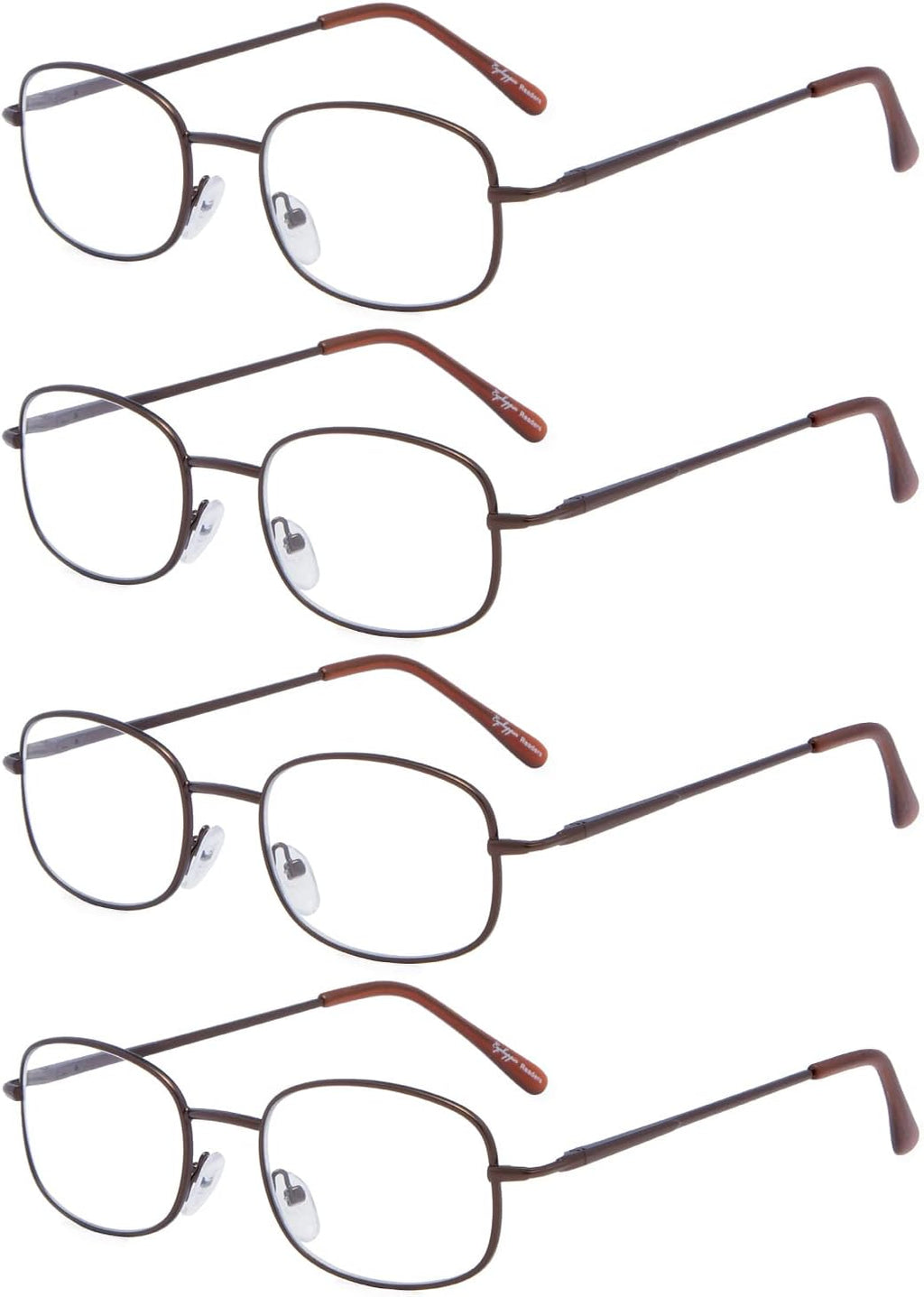 Eyekepper 4 Pairs Reading Glasses Metal Frame Reader Eyeglasses with Spring Hinges for Men for Women Reading