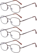 Eyekepper 4 Pairs Reading Glasses Metal Frame Reader Eyeglasses with Spring Hinges for Men for Women Reading