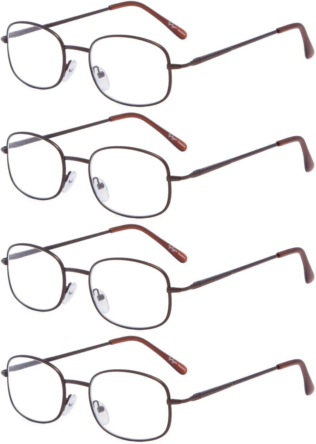 Eyekepper 4 Pairs Reading Glasses Metal Frame Reader Eyeglasses with Spring Hinges for Men for Women Reading