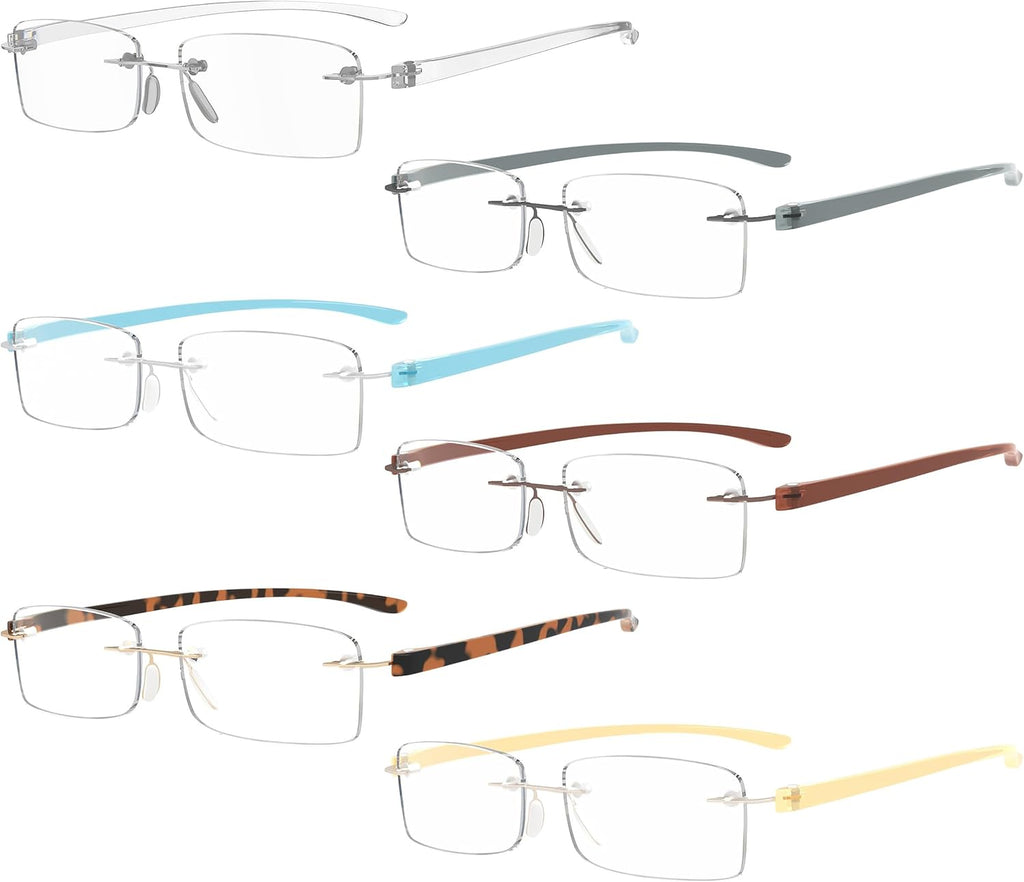 Eyekepper 6-Pack Mix Color Small Lenes Rimless Reading Glasses Women - Frameless Reader Eyeglasses for Men Reading +1.50