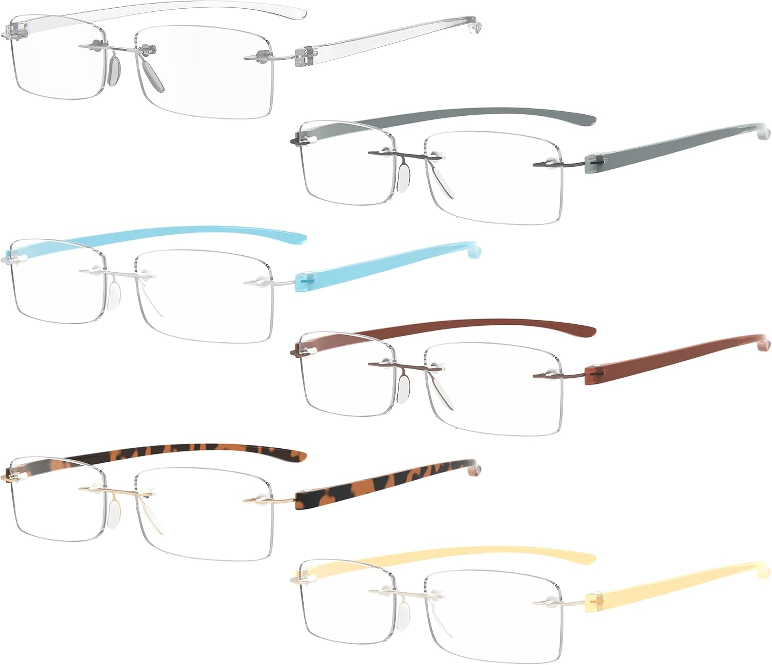 Eyekepper 6-Pack Mix Color Small Lenes Rimless Reading Glasses Women - Frameless Reader Eyeglasses for Men Reading +1.50