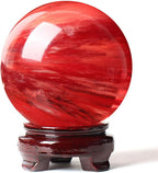 Red Crystal Ball with Stand Smelting Quartz Gemstone Sphere for Feng Shui Divination Home Decoration Gift,1.2in(3cm)