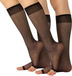CALZITALY - 2 Pairs Open Toe Knee High Socks for Women (One Size, Black or Nude)