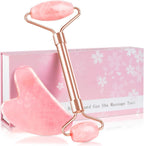 Jade Roller & GuaSha Set-Facial Beauty Roller Skin Care Tools, Rose Quartz Massager for Face, Eyes, Neck, Body to Relieve Wrinkles,Fine Line and Eyepuffiness