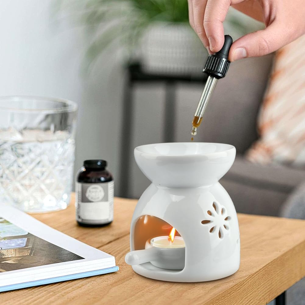 Ceramic Oil & Wax Burner – Tea Light Warmer for Quick Aromatherapy Relaxation, for Aromatherapy Enthusiasts | Flower Pattern to Elevate Home/Bedroom Charm