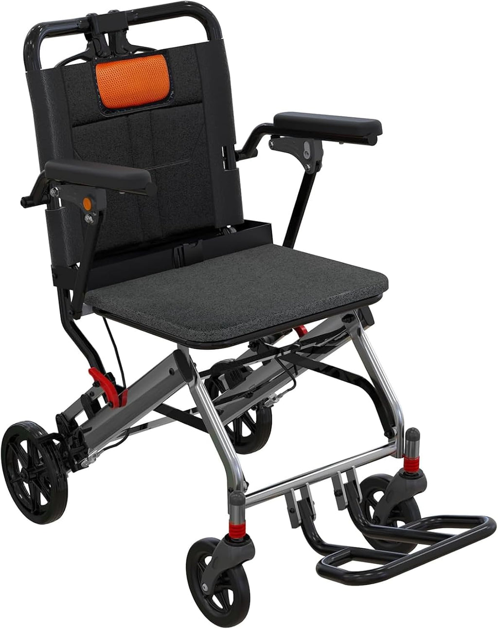 Foldable Wheelchairs for Adults, Lightweight Transport Wheelchairs with Removable Flip Armrests and Swing Footrests, Portable Travel Chair with Locking Handbrakes for Seniors
