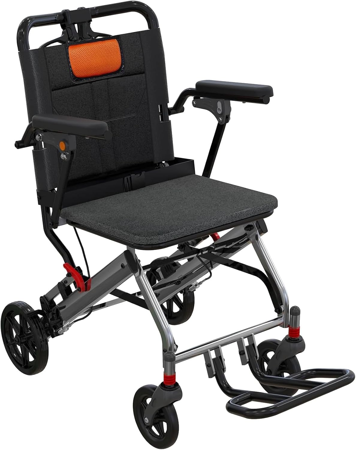 Foldable Wheelchairs for Adults, Lightweight Transport Wheelchairs with Removable Flip Armrests and Swing Footrests, Portable Travel Chair with Locking Handbrakes for Seniors