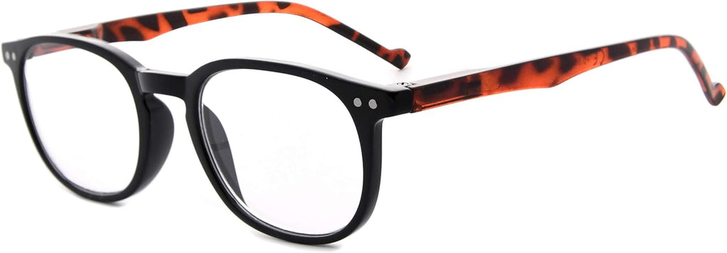Eyekepper Retro Reading Glasses for Women Reading +0.75 Black Frame Tortoise Arms Mens Readers Eyeglasses