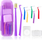 9-in-1 Orthodontic Oral Care Kit with Case – Toothbrush, End Tuft Toothbrush, 5 Interdental Brushes, Dental Floss, Dental Wax – Portable Hygiene Set for Braces and Daily and Travel Use (Purple)