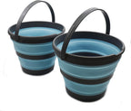 SAMMART 10L (2.6 Gallon) Collapsible Plastic Bucket - Foldable Round Tub - Portable Fishing Water Pail - Space Saving Outdoor Waterpot, Size 33cm Dia (Grey/Sea Angel (Set of 2))
