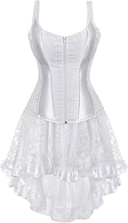 Jutrisujo Corset Strap Dress Top Skirt Set Plus Size Bustier Outfit Lingerie Lace up Gothic Women Bride Wedding White