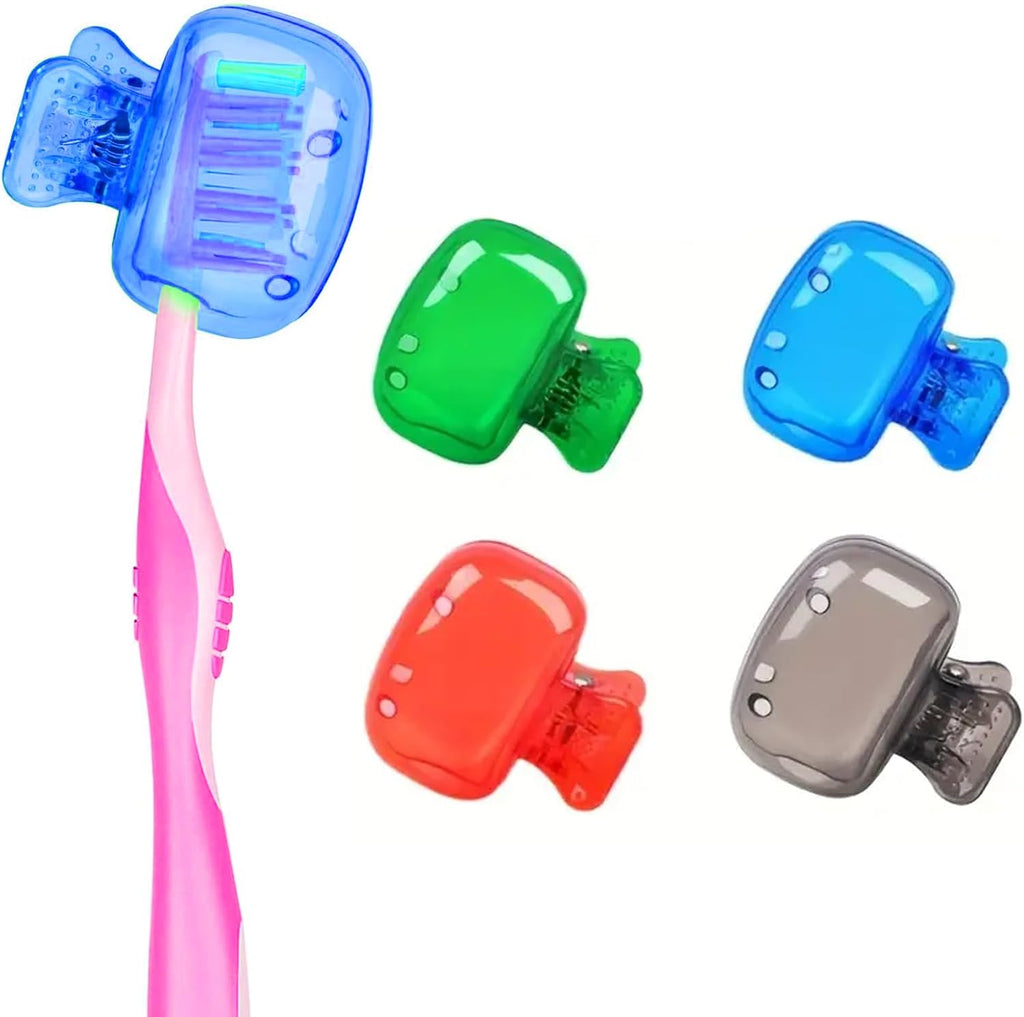 4 Pack Travel Toothbrush Head Covers Toothbrush Protector Cap Brush Pod Case Protective Portable Plastic Clip for Household Travel, Camping, Bathroom, School, Business
