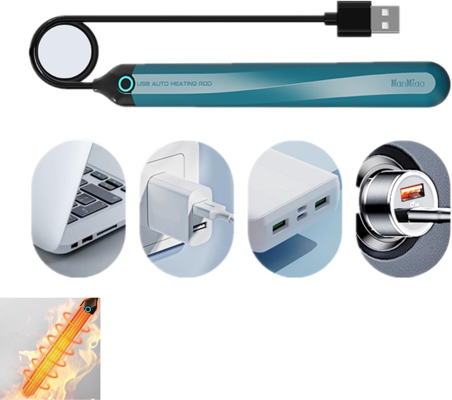 USB Space Heater Pad Stick Automatic Temperature Control 46℃ Heating Uniform TOS Warmer 2.3ft Cable Length(Blue)