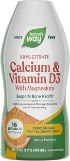 Nature's Way Calcium & Vitamin D3 with Magnesium Liquid Supplement, Calcium & Vitamin D Supplement, Supports Bone Health*, Fast-Absorbing Liquid, Gluten Free, Citrus Flavored, 16 Fl Oz (Pkg May Vary)