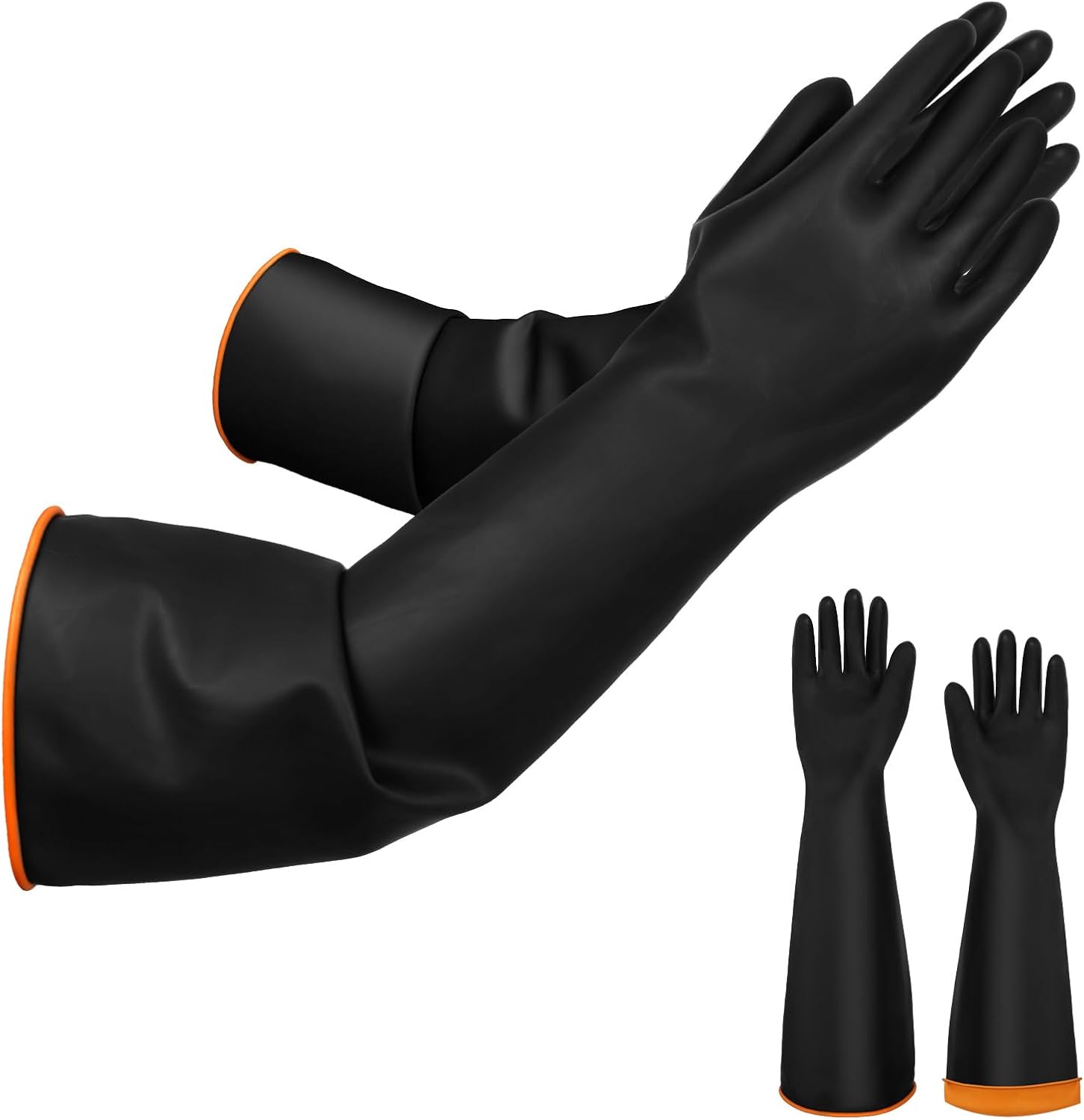 AUAUY 14"/18" Chemical Resistant Gloves, Reusable Heavy-Duty Rubber Gloves, Non-Slip Large Rubber Gloves, 1 Pair
