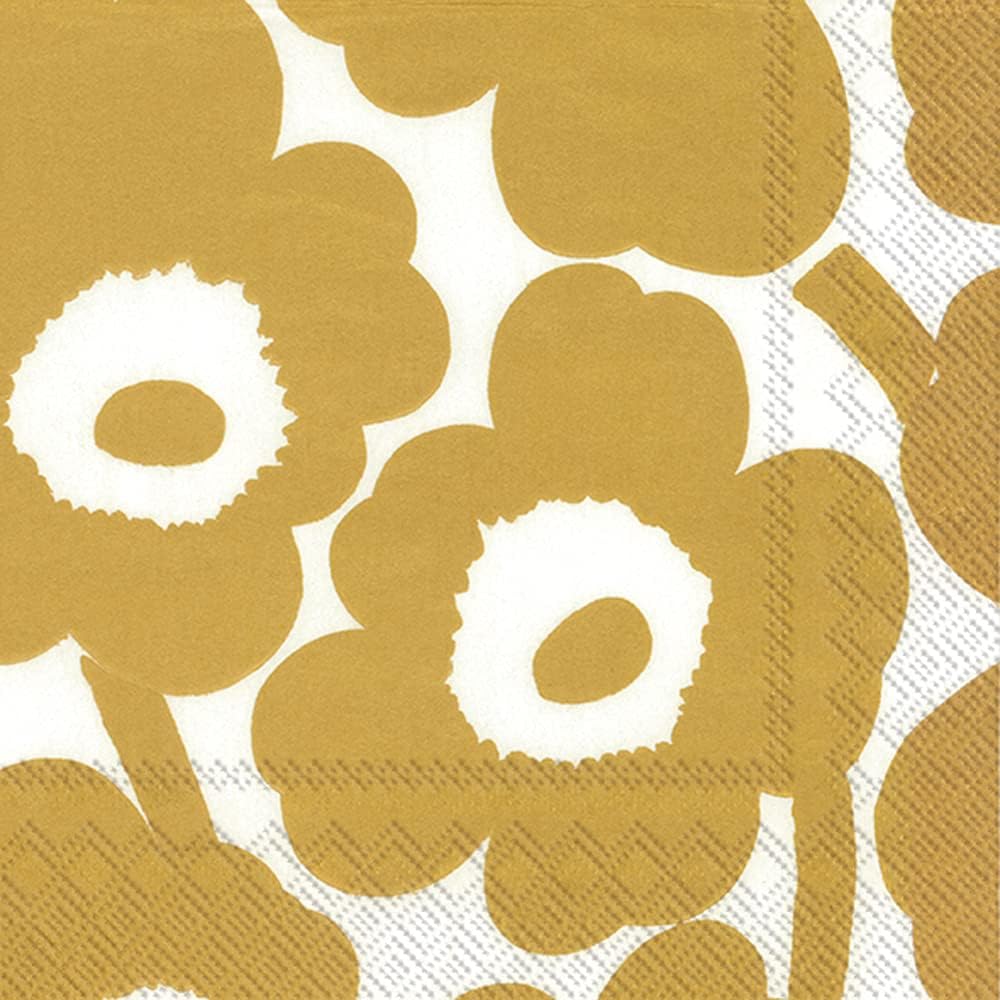 IHR Ideal Home Range Party Napkins Marimekko Disposable 3-Ply Paper Lunch Napkin Pack, 6.5" x 6.5", Unikko White/Gold, 20-Count