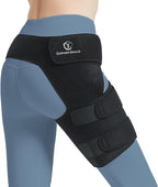 Hip Brace Thigh Compression Sleeve for Sciatica Pain Relief, Stabilizing Adjustable Groin Compression Wrap for Sciatic Nerve Pain, Hip Flexor Strain, Hamstring Pull, Joint Stabilizer (Black Right)
