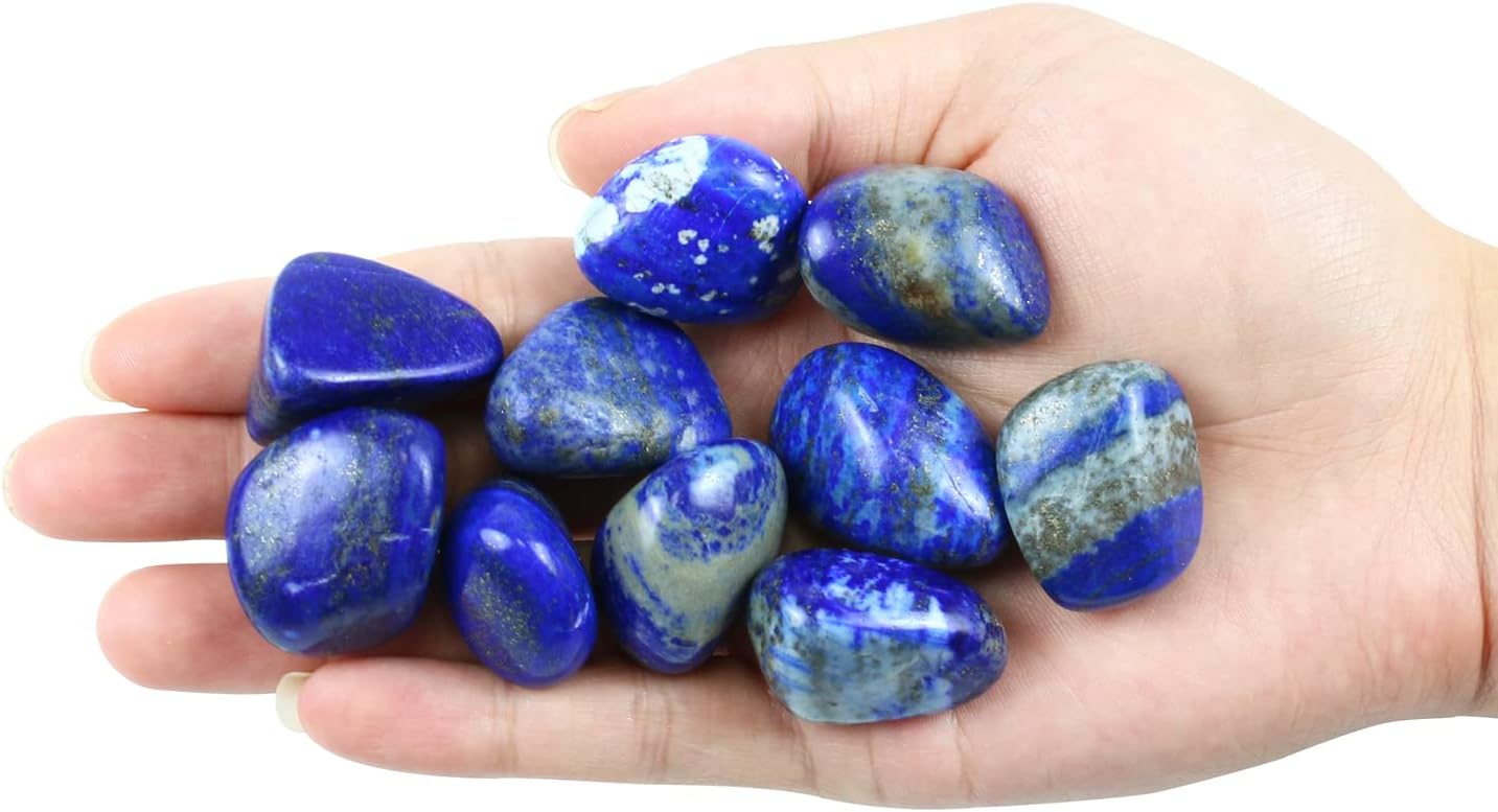 10 Packs of Brazilian Tumbled Polished Natural Lapis Lazuli Crystals, Crystals and Healing Stones Quartz Bulk for Wicca, Reiki, Healing Energy, Chakra Stones, Witchcraft Supplies(0.5LB)
