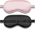 Amrules Sleep Mask Set of 2, Adjustable Silk Eye Mask for Sleeping, Soft Sleeping Eye Shade Cover for Women, Good for Blocking Light, Reducing Puffiness, Enhancing Sleep Quality (Blush Pink & Black)