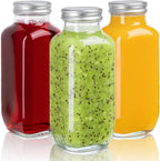 umud Juice Bottles with Lids, 16 Oz - Set of 3 - Clear Glass Jars with Caps - Reusable Empty Drink Containers for Juicing, Smoothies, Water, Milk, Kombucha Storage, Wellness Shots and More (3)