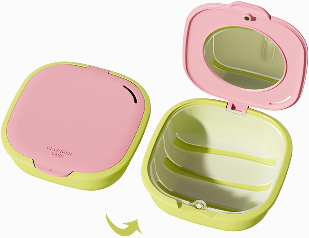 Retainer Case with Vent Holes, Retainer Cleaner Case, Fashion Orthodontic Retainer Case with Mirror