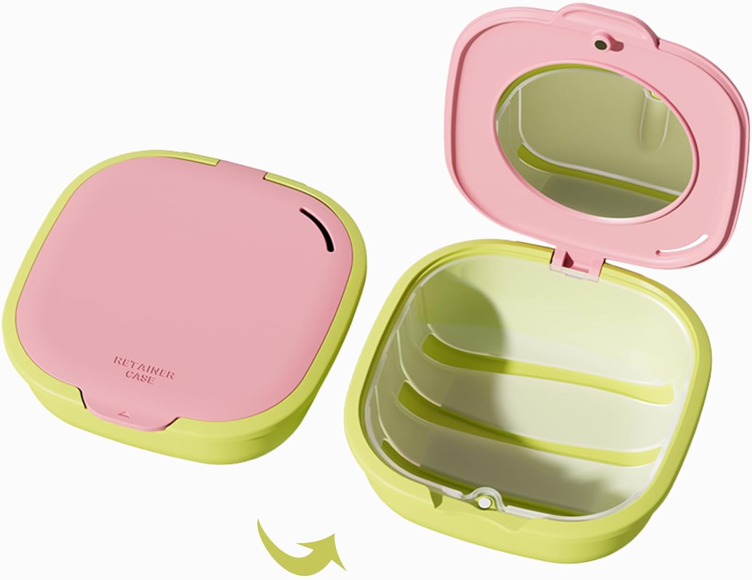 Retainer Case with Vent Holes, Retainer Cleaner Case, Fashion Orthodontic Retainer Case with Mirror