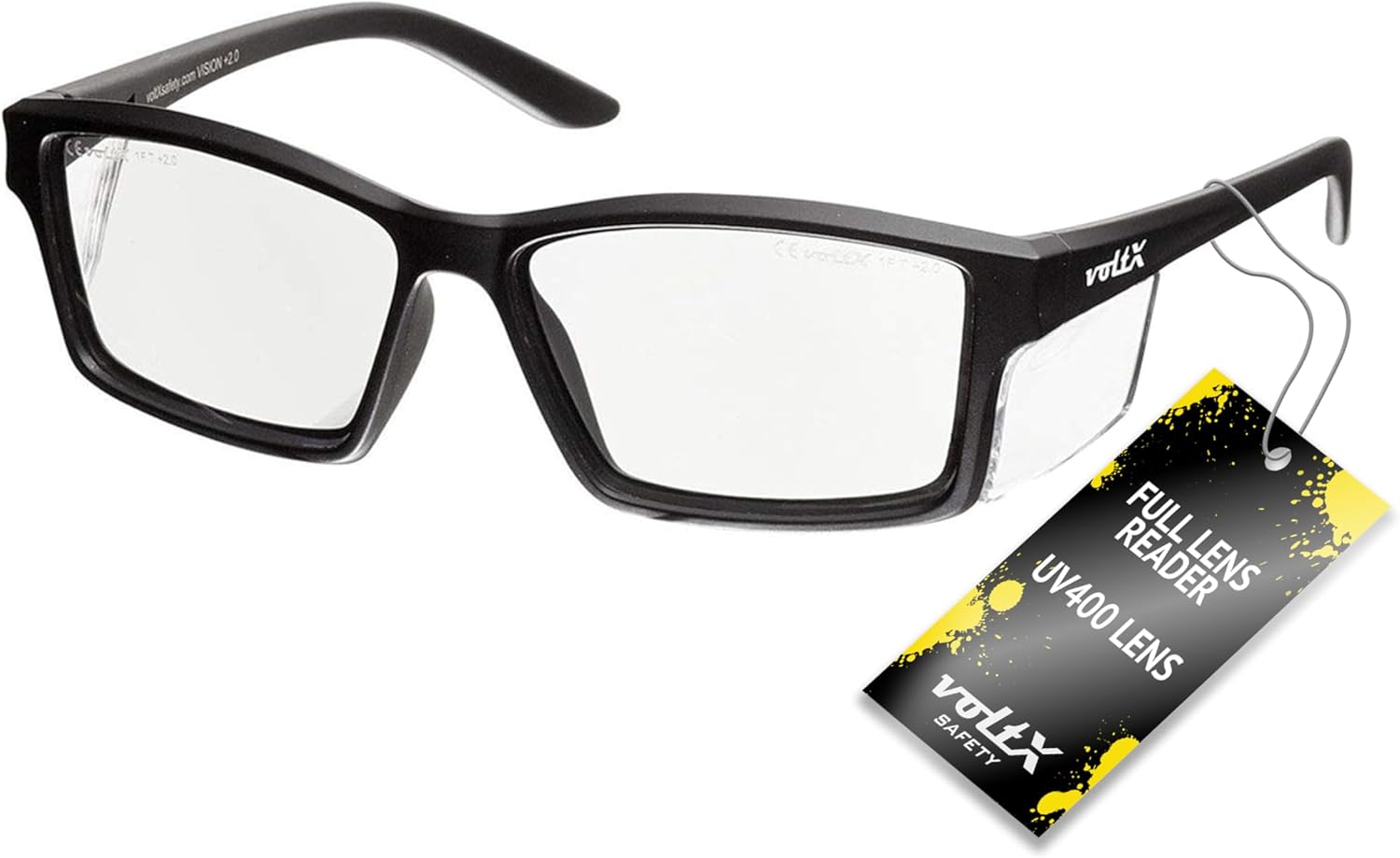 voltX 'VISION' Safety Readers, Full Lens Magnified Reading Safety Glasses (+1.5 Dioptre, Clear lens) ANSI Z87.1+ & CE EN166F - Anti fog coated UV400 lens