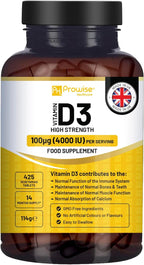Vitamin D3 4000IU High Strength I 425 Vegetarian Tablets (14 Months Supply) I Easy Swallow Vitamin D3 Supplement for Immune Support, Calcium Boost, Bone & Muscle I Made in the UK by Prowise Healthcare