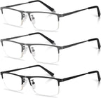 3-Pack Reading Glasses for Men, Lightweight Metal Half Frame Blue Light Blocking Computer Readers, Stylish Filter UV Ray/Computer Glare with Spring Hinge Eyeglasses(2PCS Gray+1PCS Black,+2.0)