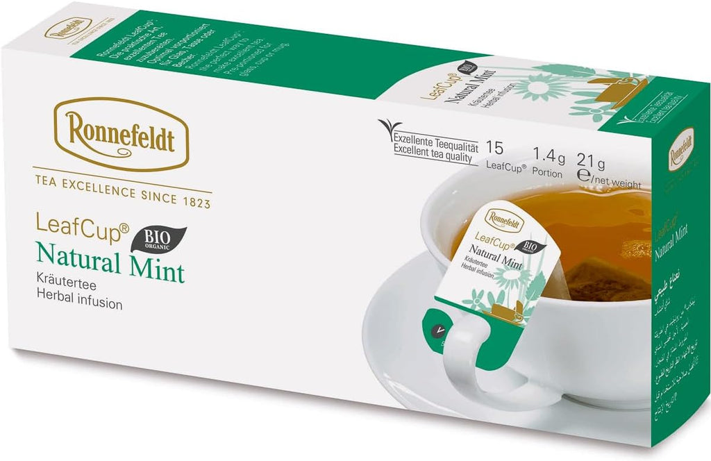 Ronnefeldt LeafCup Natural Mint – Loose Leaf Peppermint Herbal Chai – Naturally Caffeine-Free – 15 Individually Wrapped Tea Bags