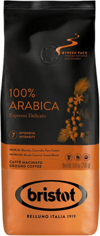 Bristot 100% Arabica Ground Coffee – Italian Espresso Delicato – Medium Roast – Ground Coffee for Moka Pot, French Press & Pour Over – 8.8oz (250g)