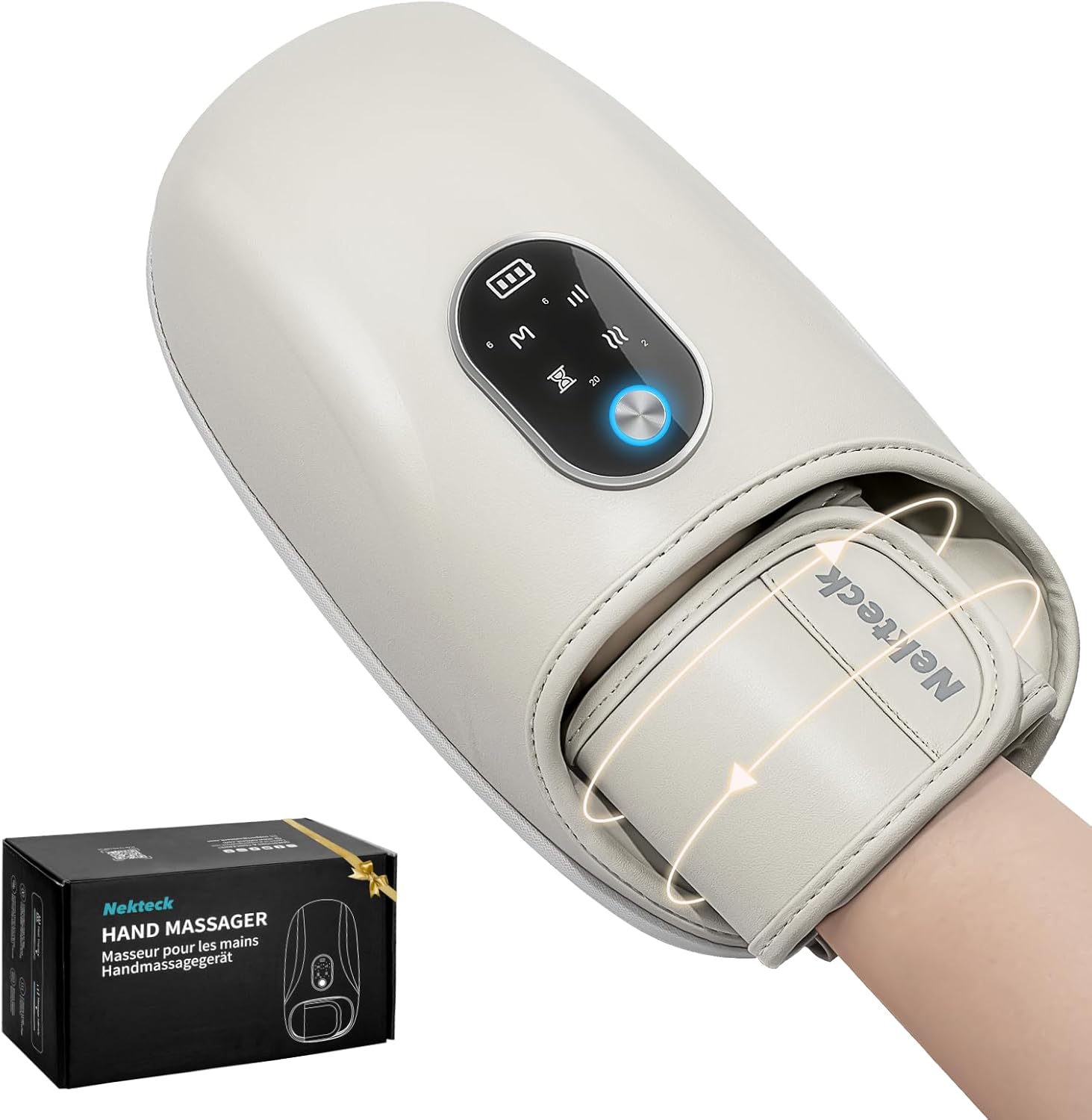 Nekteck Hand and Wrist Massager with Heat and Compression, Electric Hand Massager for Arthritis and Carpal Tunnel Pain Relief, Cordless Rechargeable Hand Massager for Women, Men, and Seniors